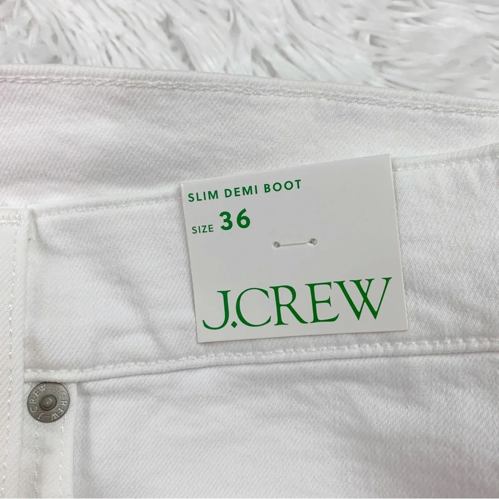 J Crew high rise‎ Slim demi-boot jean in white wash flared leg